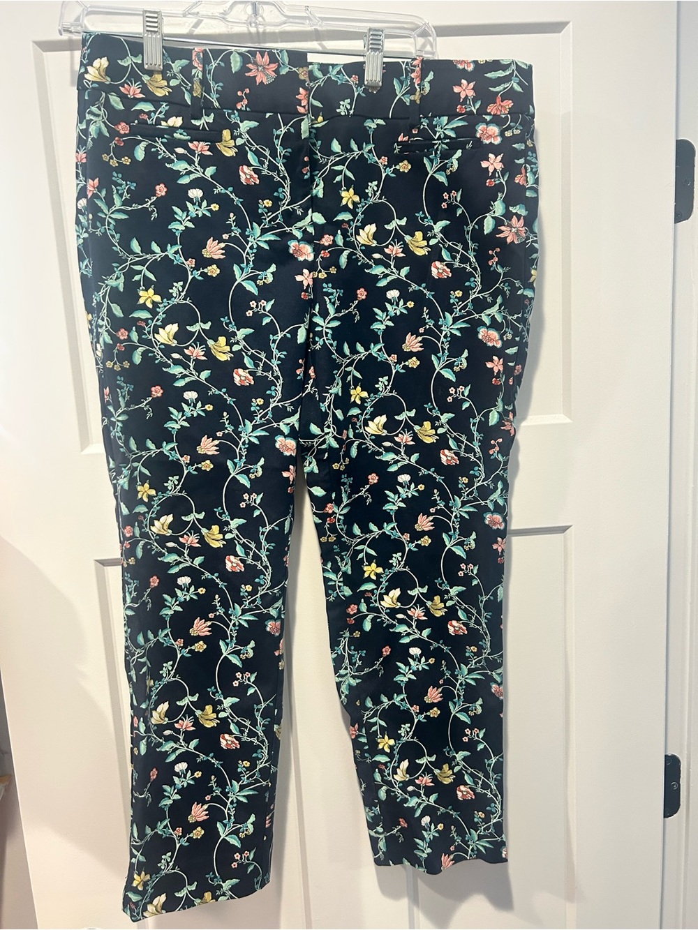 Loft Black Floral Print Slim Pants